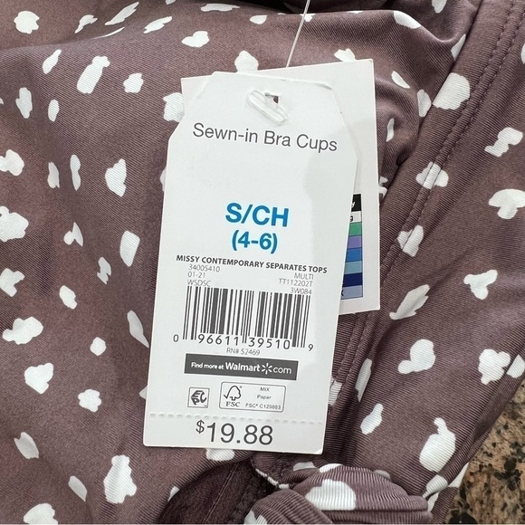 🟤 NWT Time and Tru 🟤 Swimsuit Top Mocha Color Size Small 4-6 - Picture 6 of 8